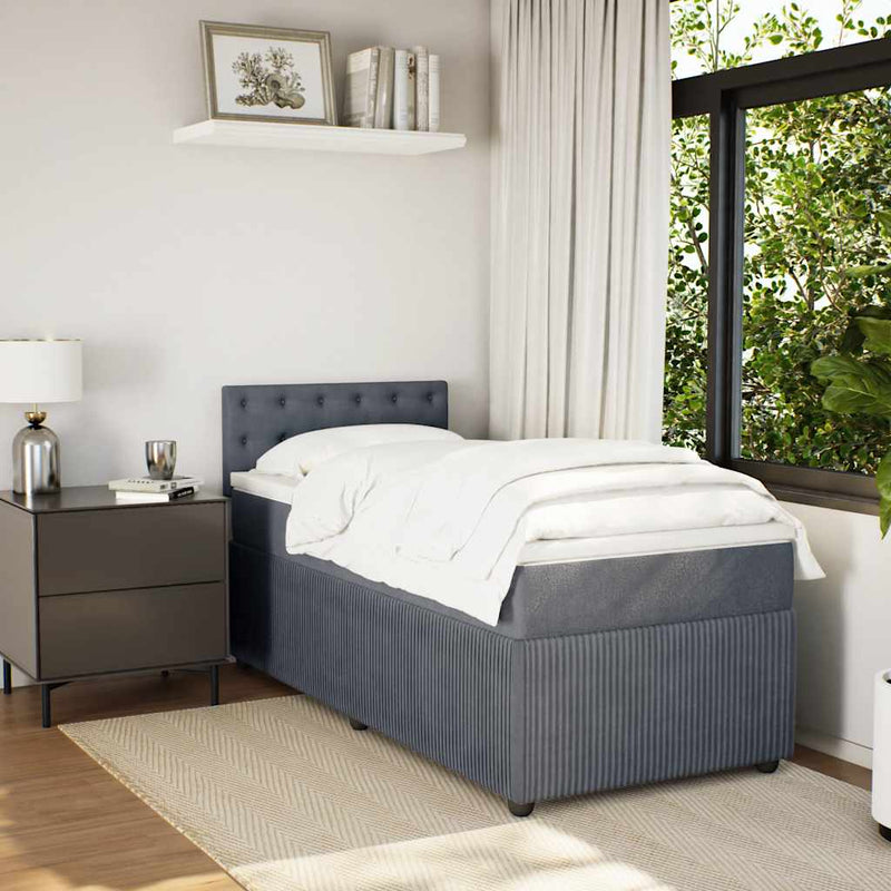 Pat box spring cu saltea, gri închis, 80x200 cm, catifea