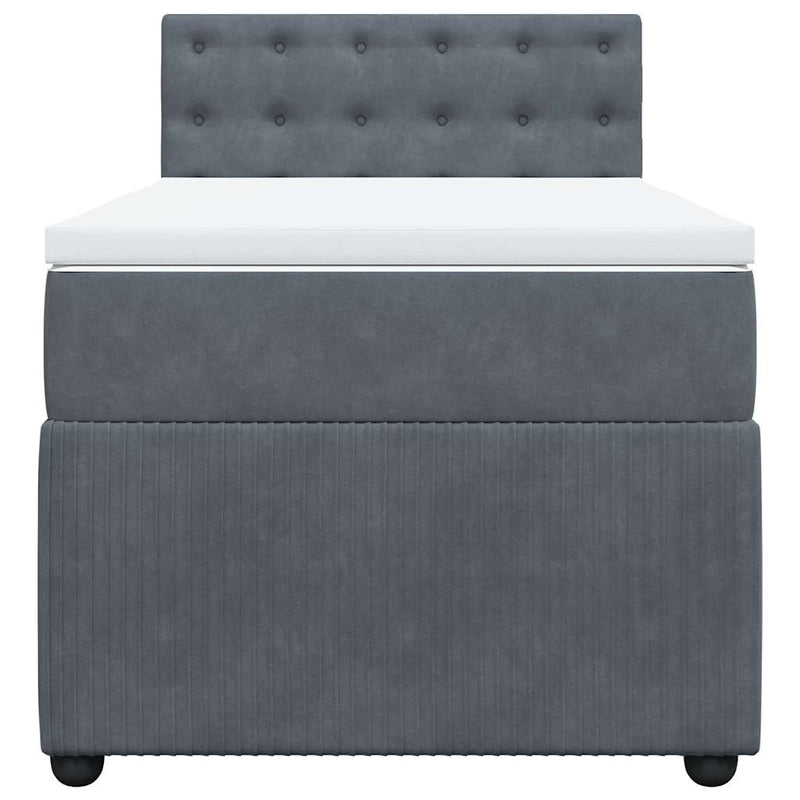 Pat box spring cu saltea, gri închis, 80x200 cm, catifea