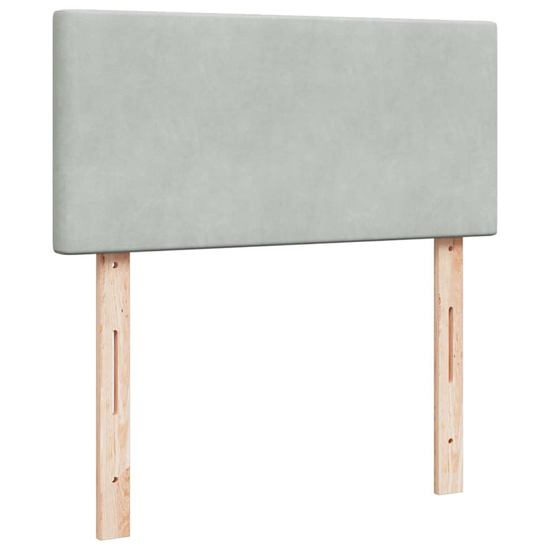 Pat box spring cu saltea, gri deschis, 90x190 cm, catifea