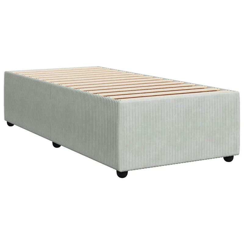 Pat box spring cu saltea, gri deschis, 90x190 cm, catifea