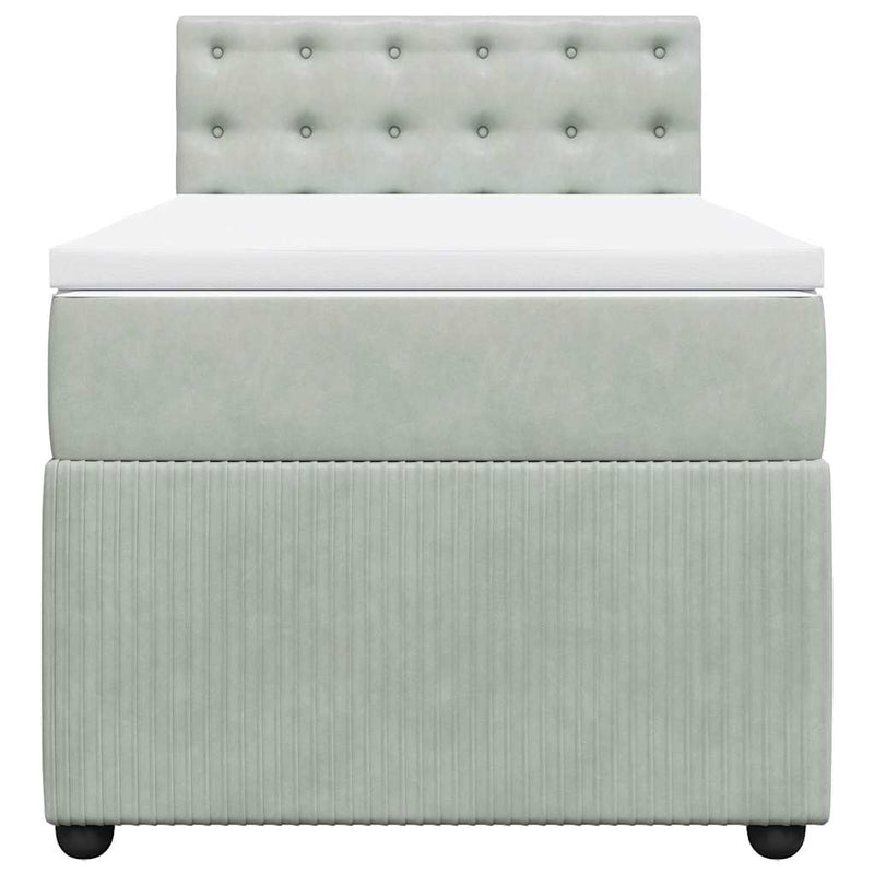 Pat box spring cu saltea, gri deschis, 90x190 cm, catifea