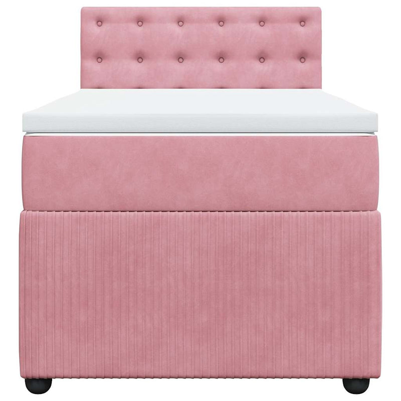 Pat box spring cu saltea, roz, 90x190 cm, catifea