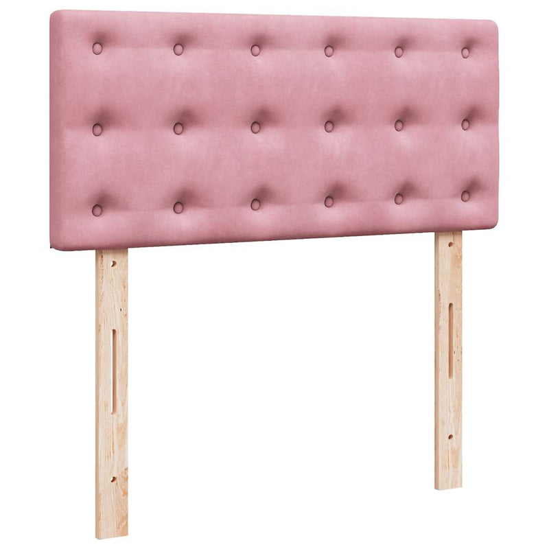 Pat box spring cu saltea, roz, 90x190 cm, catifea