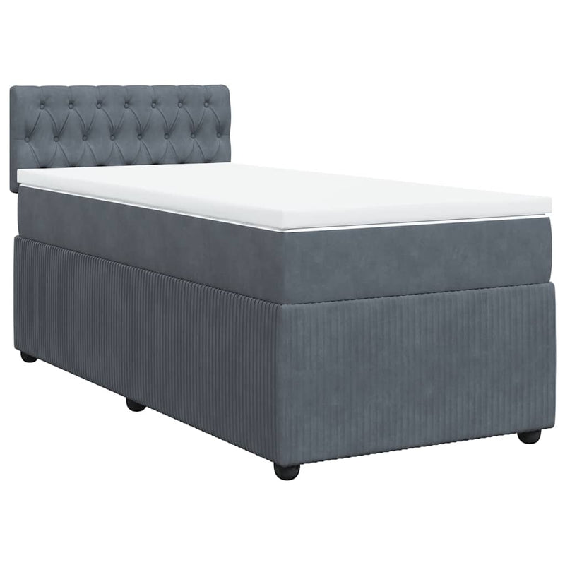 Pat box spring cu saltea, gri închis, 90x190 cm, catifea
