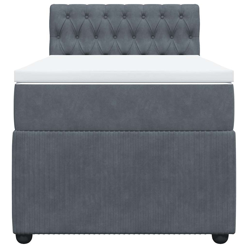 Pat box spring cu saltea, gri închis, 90x190 cm, catifea