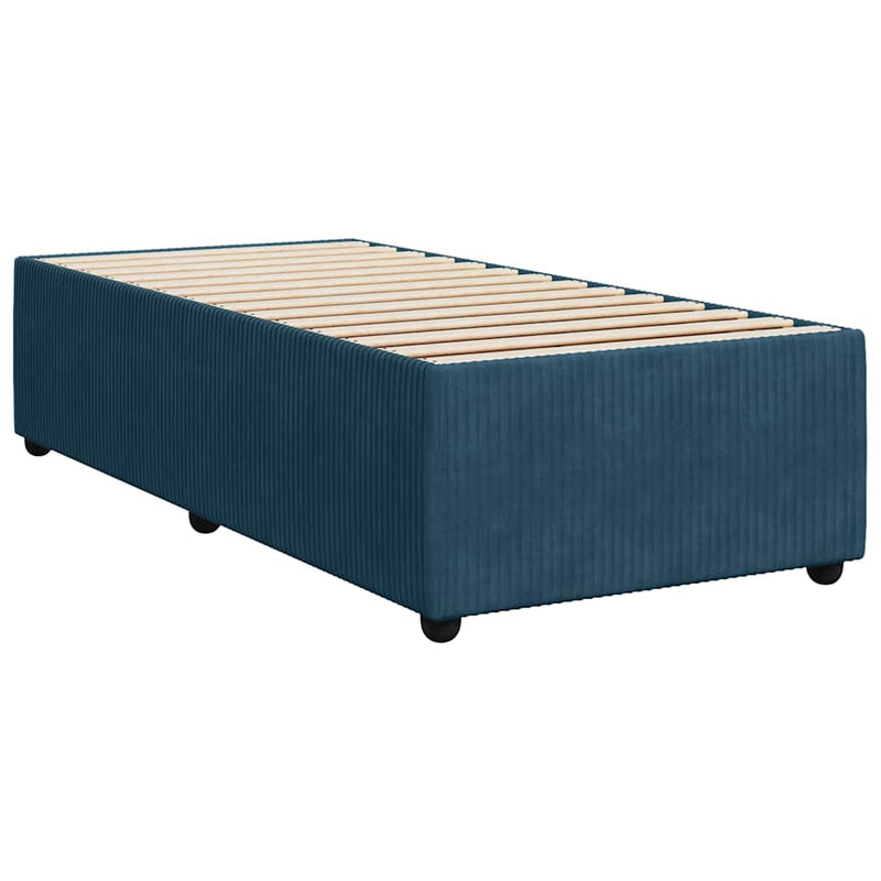 Pat box spring cu saltea, albastru, 90x190 cm, catifea