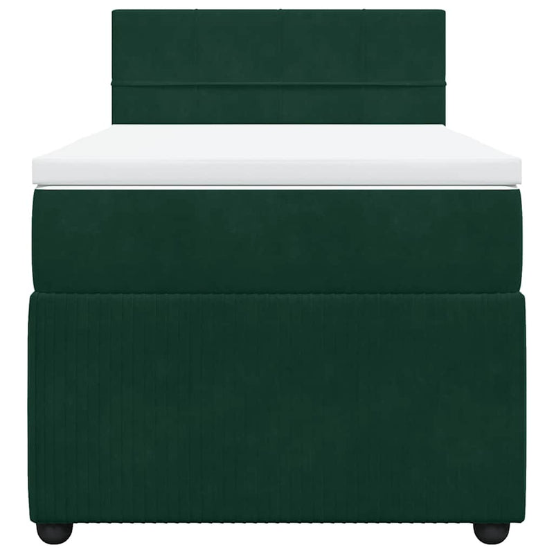 Pat box spring cu saltea, verde închis, 90x190 cm, catifea