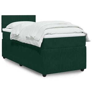 Pat box spring cu saltea, verde închis, 90x190 cm, catifea