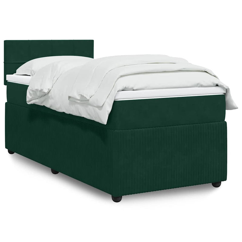 Pat box spring cu saltea, verde închis, 90x190 cm, catifea