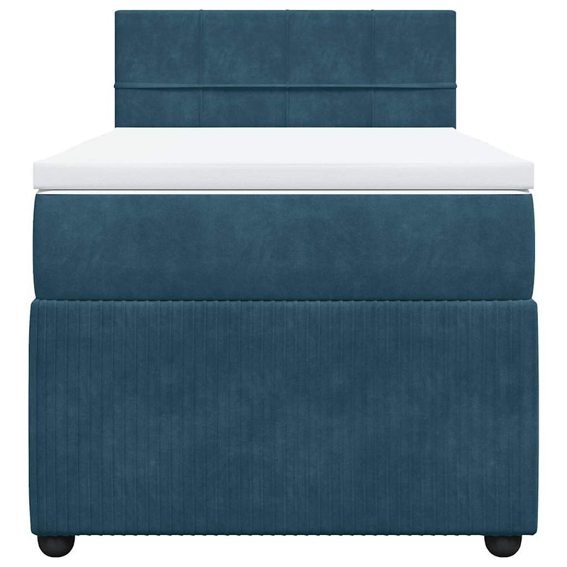 Pat box spring cu saltea, albastru, 90x190 cm, catifea