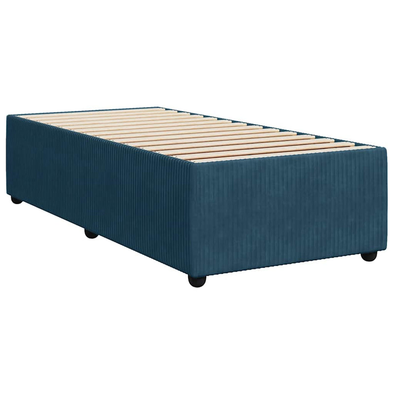 Pat box spring cu saltea, albastru, 90x190 cm, catifea