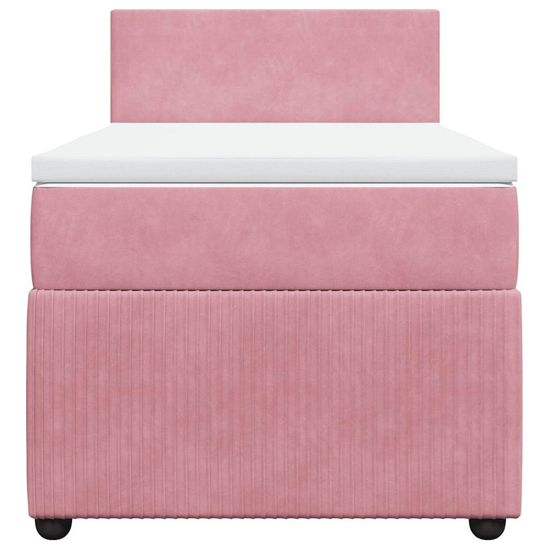 Pat box spring cu saltea, roz, 90x200 cm, catifea