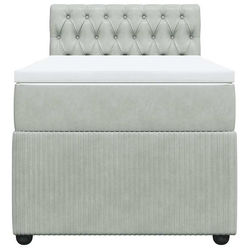Pat box spring cu saltea, gri deschis, 90x200 cm, catifea
