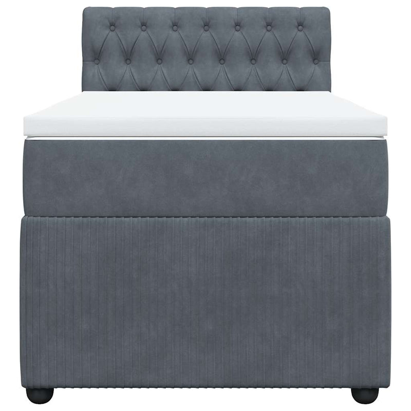 Pat box spring cu saltea, gri închis, 90x200 cm, catifea