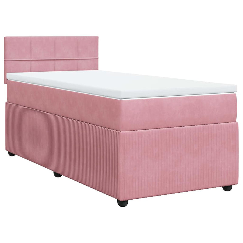 Pat box spring cu saltea, roz, 90x200 cm, catifea