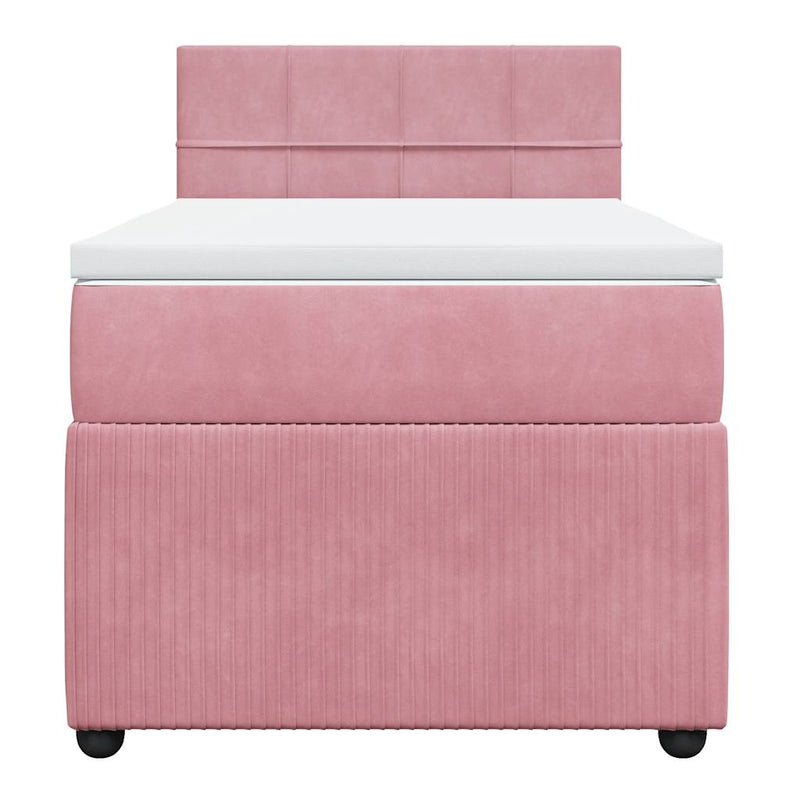 Pat box spring cu saltea, roz, 90x200 cm, catifea