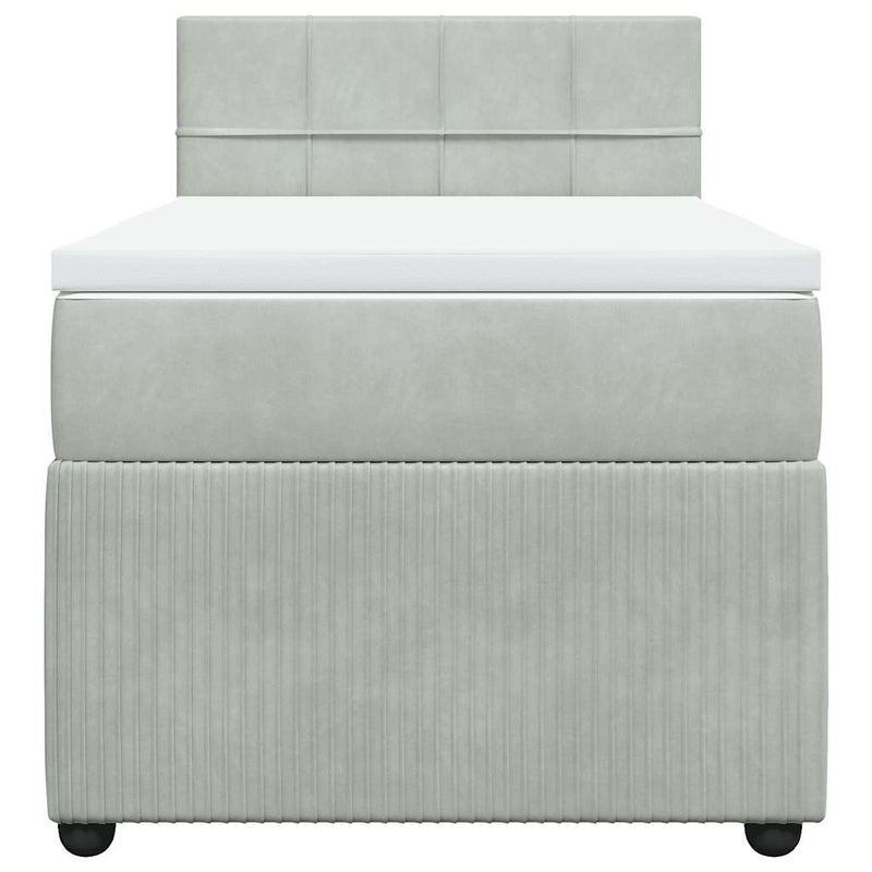 Pat box spring cu saltea, gri deschis, 100x200 cm, catifea