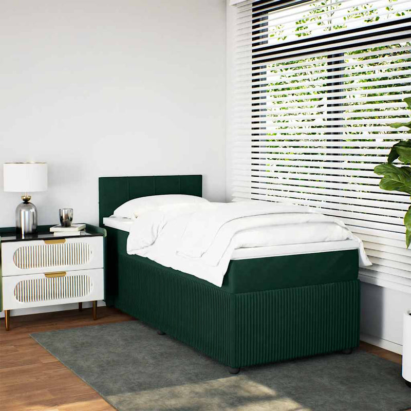 Pat box spring cu saltea, verde închis, 100x200 cm, catifea