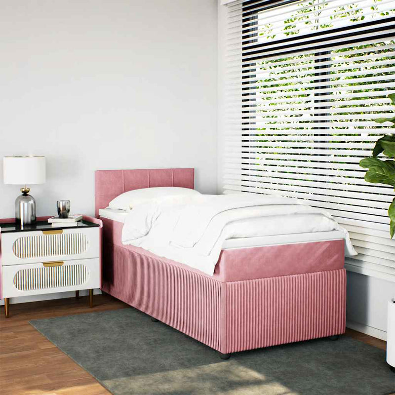 Pat box spring cu saltea, roz, 100x200 cm, catifea