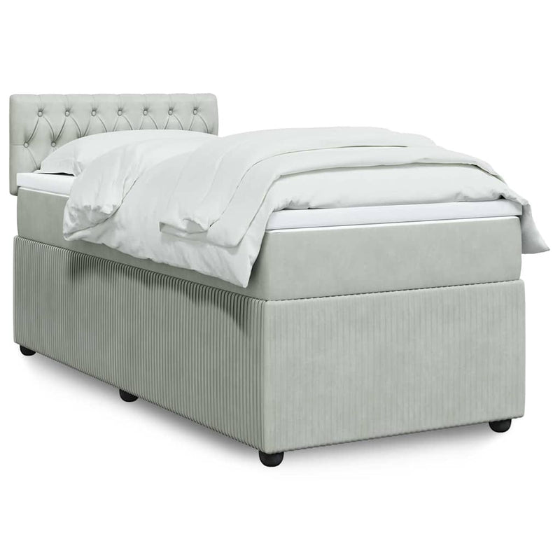 Pat box spring cu saltea, gri deschis, 100x200 cm, catifea