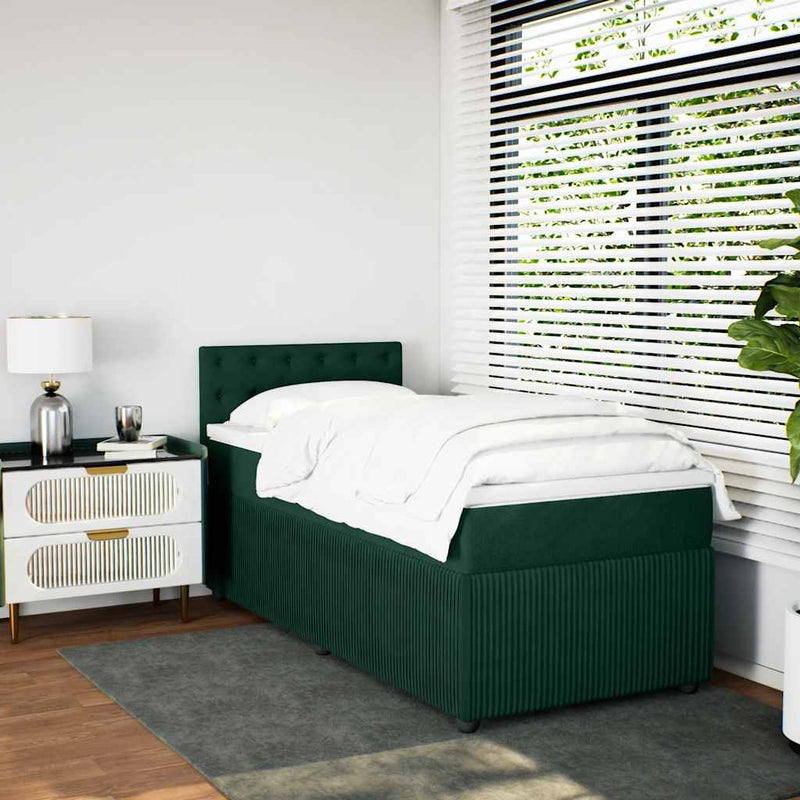 Pat box spring cu saltea, verde închis, 100x200 cm, catifea