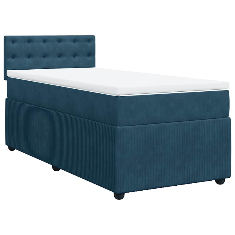 Pat box spring cu saltea, albastru, 100x200 cm, catifea