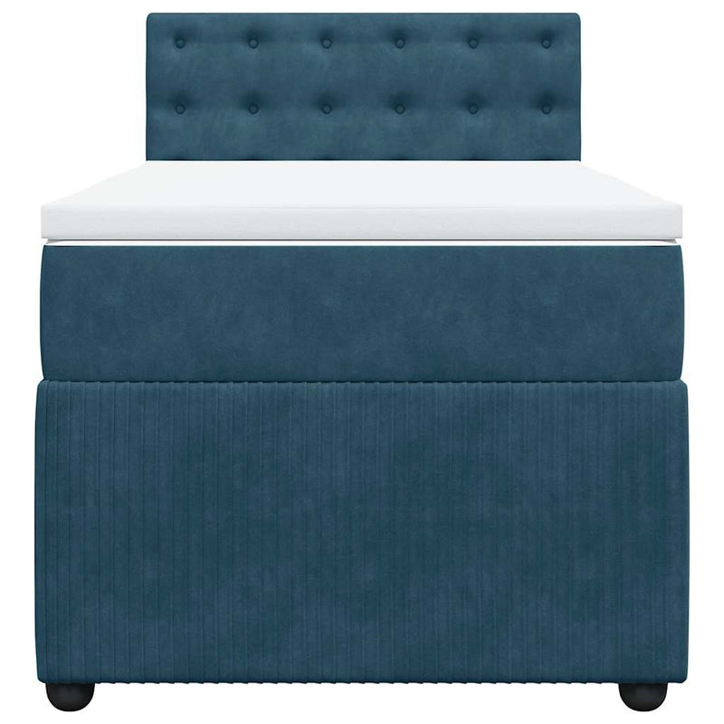 Pat box spring cu saltea, albastru, 100x200 cm, catifea