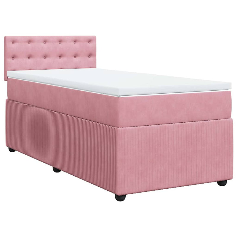 Pat box spring cu saltea, roz, 100x200 cm, catifea