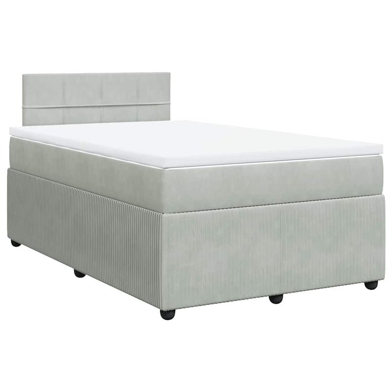 Pat box spring cu saltea, gri deschis, 120x190 cm, catifea