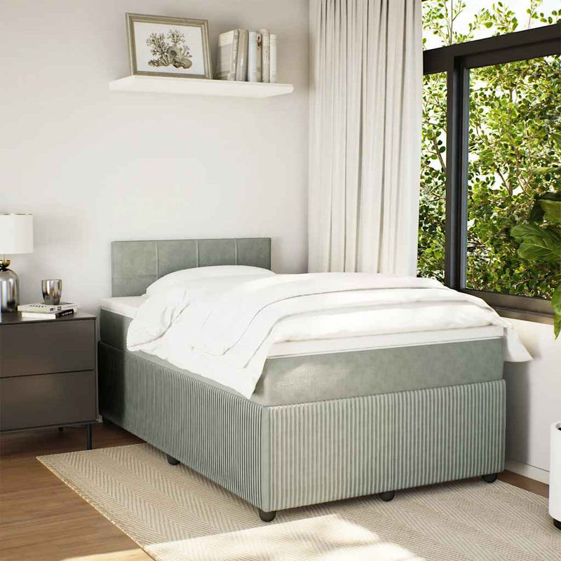 Pat box spring cu saltea, gri deschis, 120x190 cm, catifea