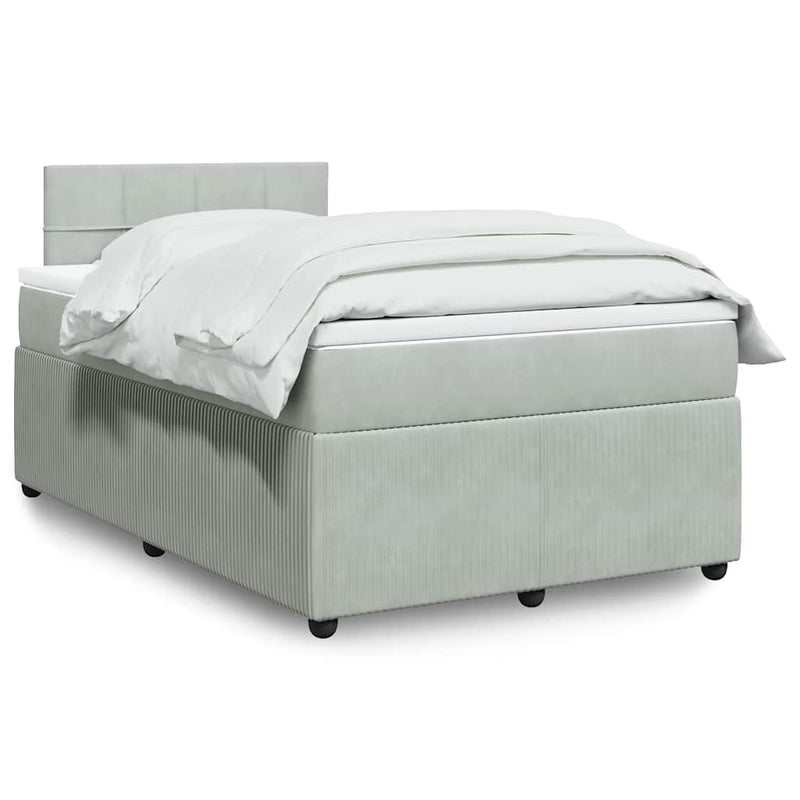 Pat box spring cu saltea, gri deschis, 120x190 cm, catifea