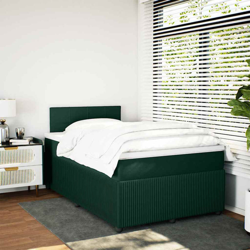 Pat box spring cu saltea, verde închis, 120x190 cm, catifea