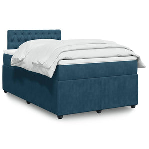 Pat box spring cu saltea, albastru, 120x190 cm, catifea