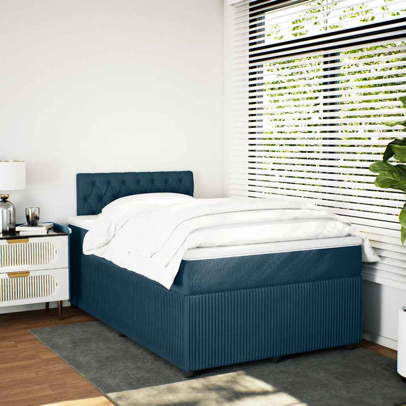 Pat box spring cu saltea, albastru, 120x190 cm, catifea