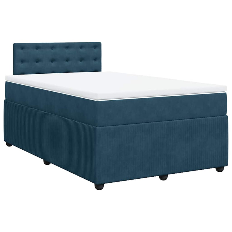 Pat box spring cu saltea, albastru, 120x190 cm, catifea