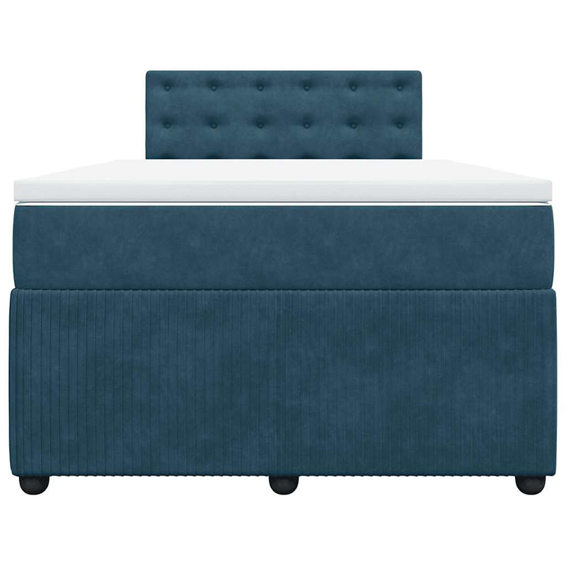 Pat box spring cu saltea, albastru, 120x190 cm, catifea