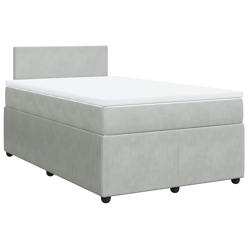 Pat continental cu saltea, gri deschis, 120x200 cm, catifea