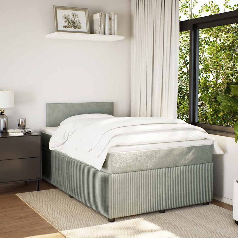 Pat continental cu saltea, gri deschis, 120x200 cm, catifea