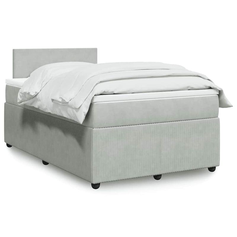 Pat continental cu saltea, gri deschis, 120x200 cm, catifea
