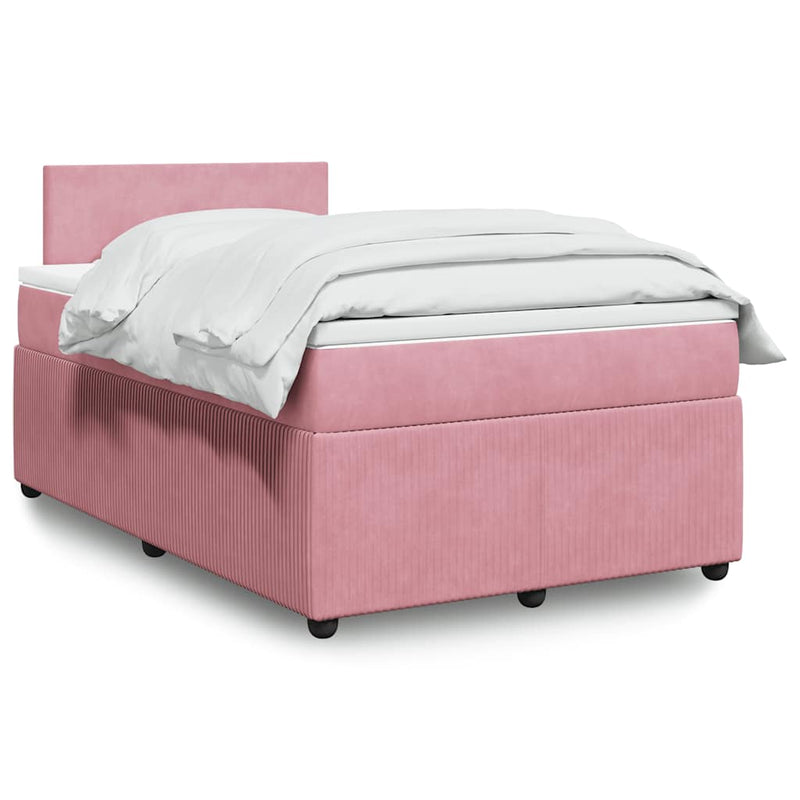Pat box spring cu saltea, roz, 120x200 cm, catifea