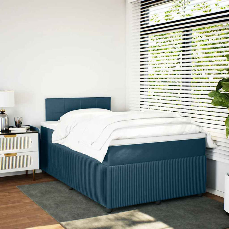 Pat box spring cu saltea, albastru, 120x200 cm, catifea