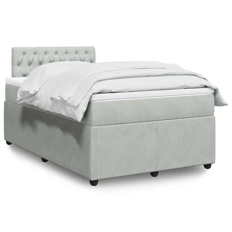Pat continental cu saltea, gri deschis, 120x200 cm, catifea