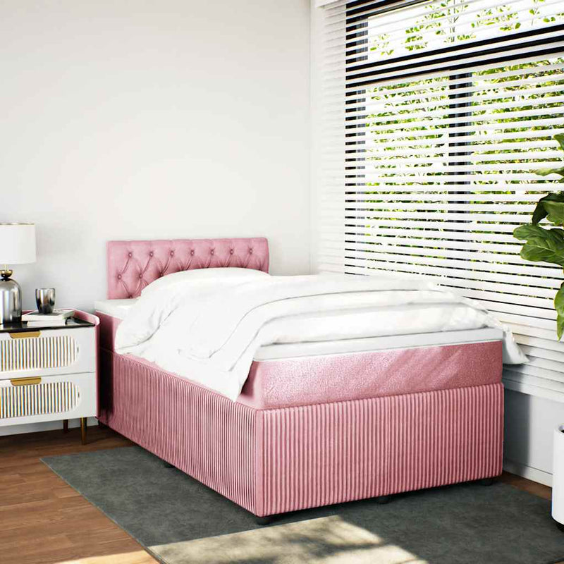 Pat box spring cu saltea, roz, 120x200 cm, catifea