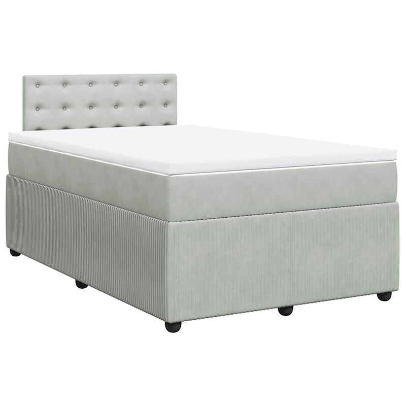 Pat continental cu saltea, gri deschis, 120x200 cm, catifea