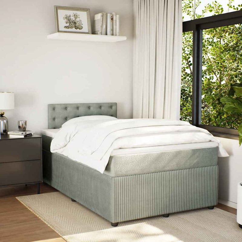Pat continental cu saltea, gri deschis, 120x200 cm, catifea