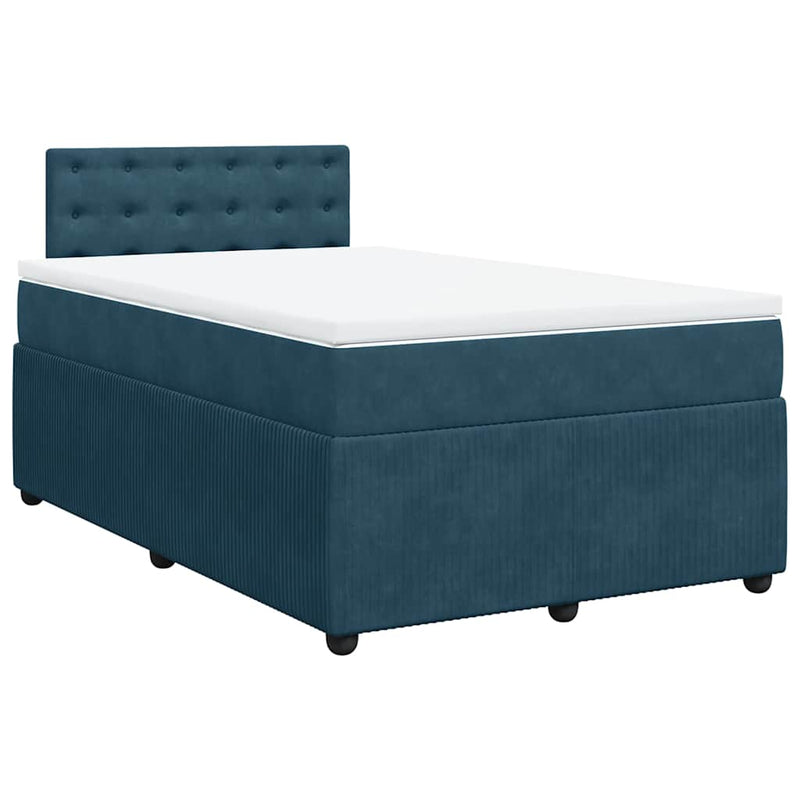Pat box spring cu saltea, albastru, 120x200 cm, catifea