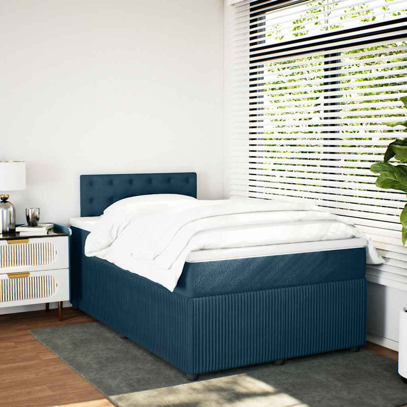 Pat box spring cu saltea, albastru, 120x200 cm, catifea