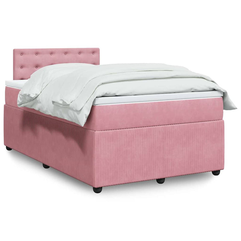 Pat box spring cu saltea, roz, 120x200 cm, catifea