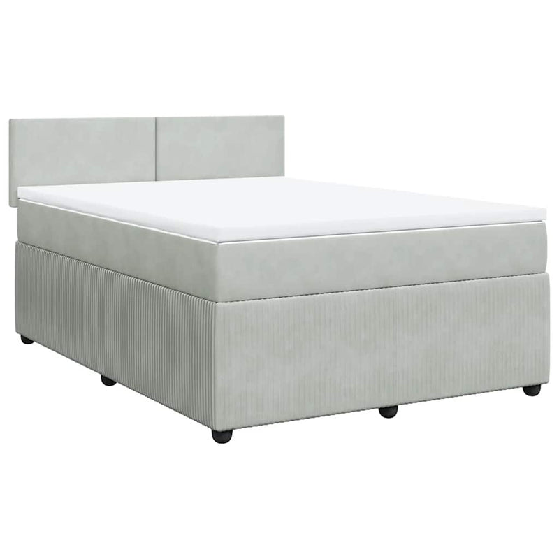 Pat box spring cu saltea, gri deschis, 140x190 cm, catifea