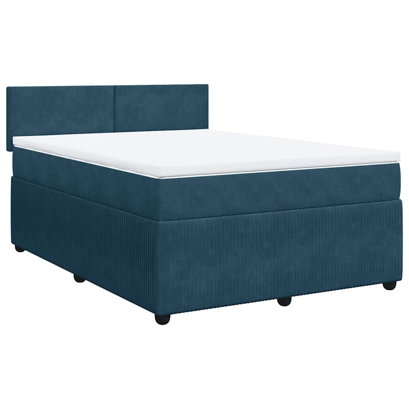 Pat box spring cu saltea, albastru, 140x190 cm, catifea